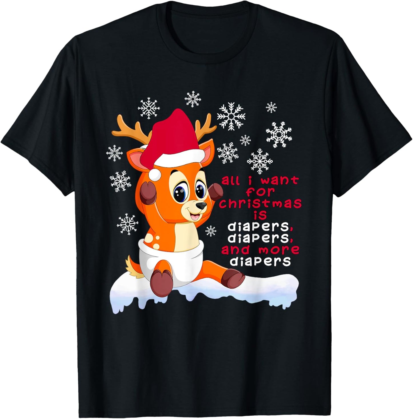 Baby Reindeer Diaper Christmas Wishlist T-Shirt - T-Shirt | Black