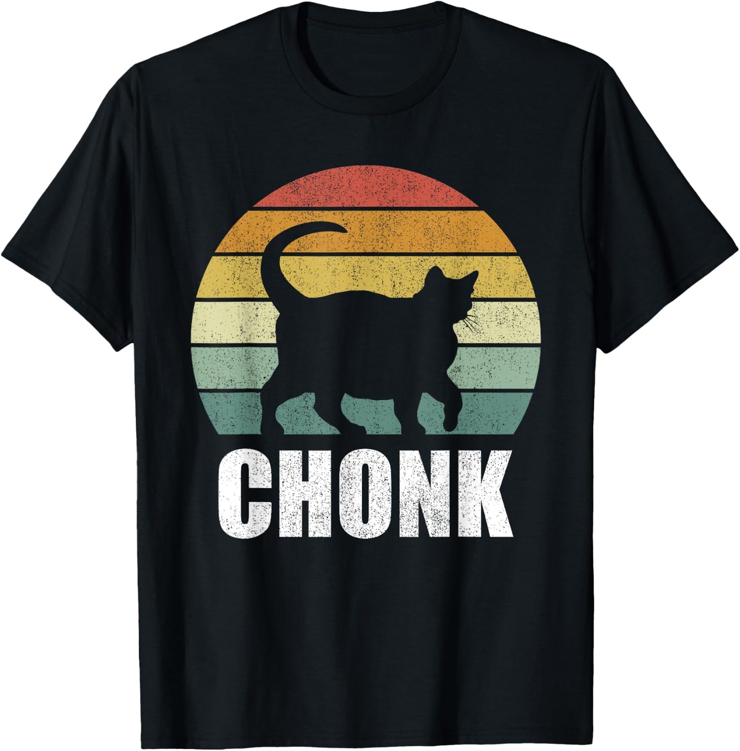 Vintage Retro Sunset Funny Fat Cats Meme Chonk Cat Women Kids T-Shirt - T-Shirt | Black