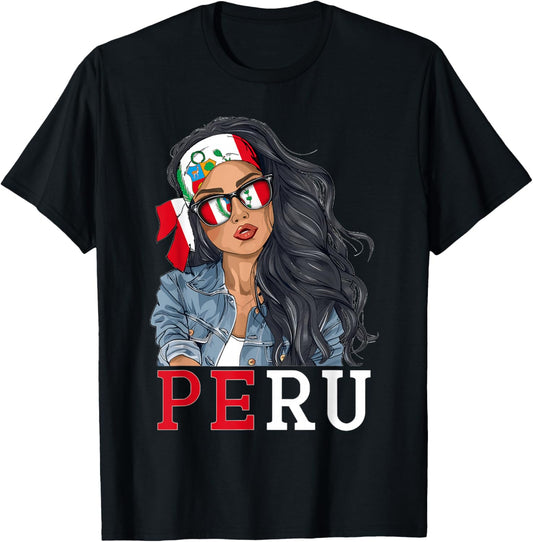 Peruvian Woman Products Flag Uniform Heritage Peru T-Shirt - T-Shirt | Black