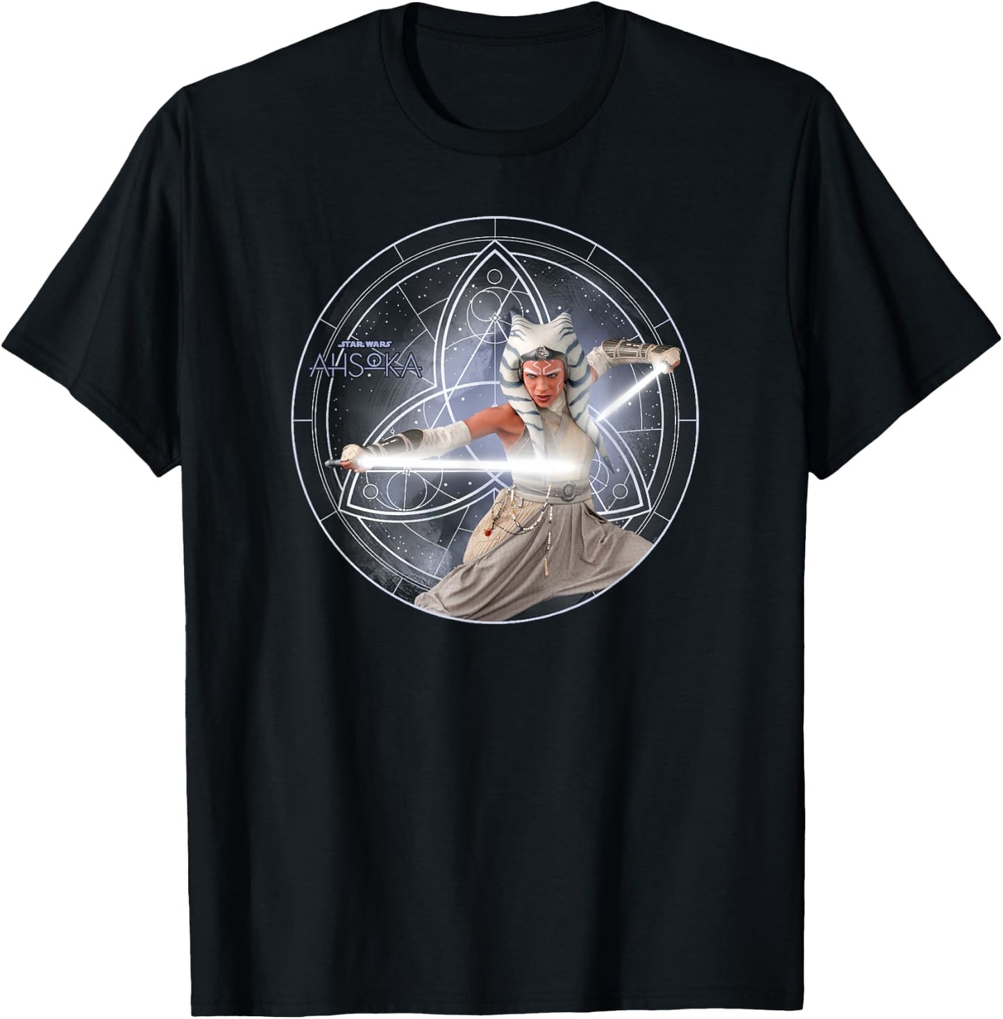 Star Wars Ahsoka Part 5 White Costume Lightsabers & Star Map T-Shirt - T-Shirt | Black