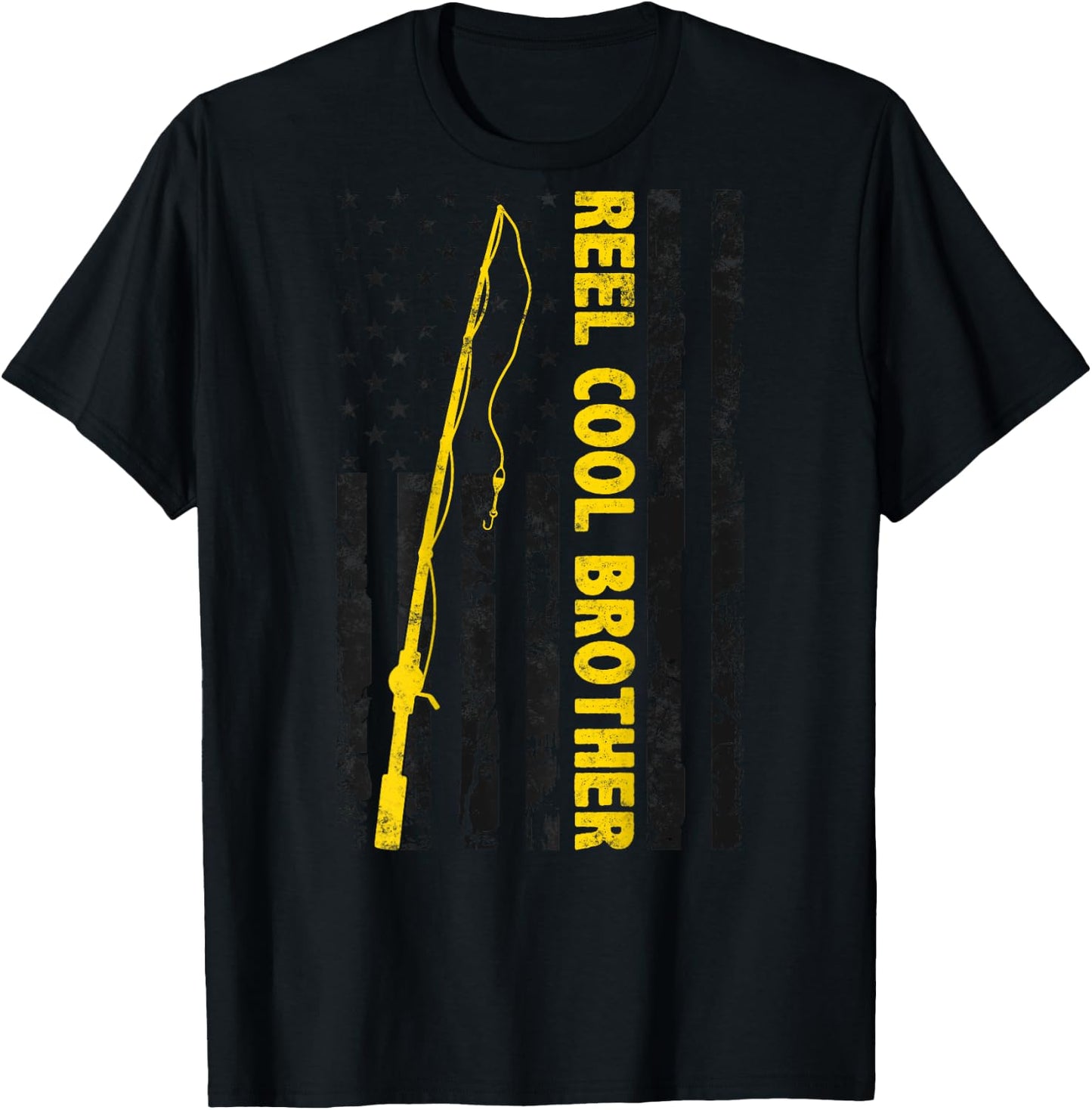 Reel cool Brother Fishing American Flag dad Gift Brother T-Shirt - T-Shirt | Black
