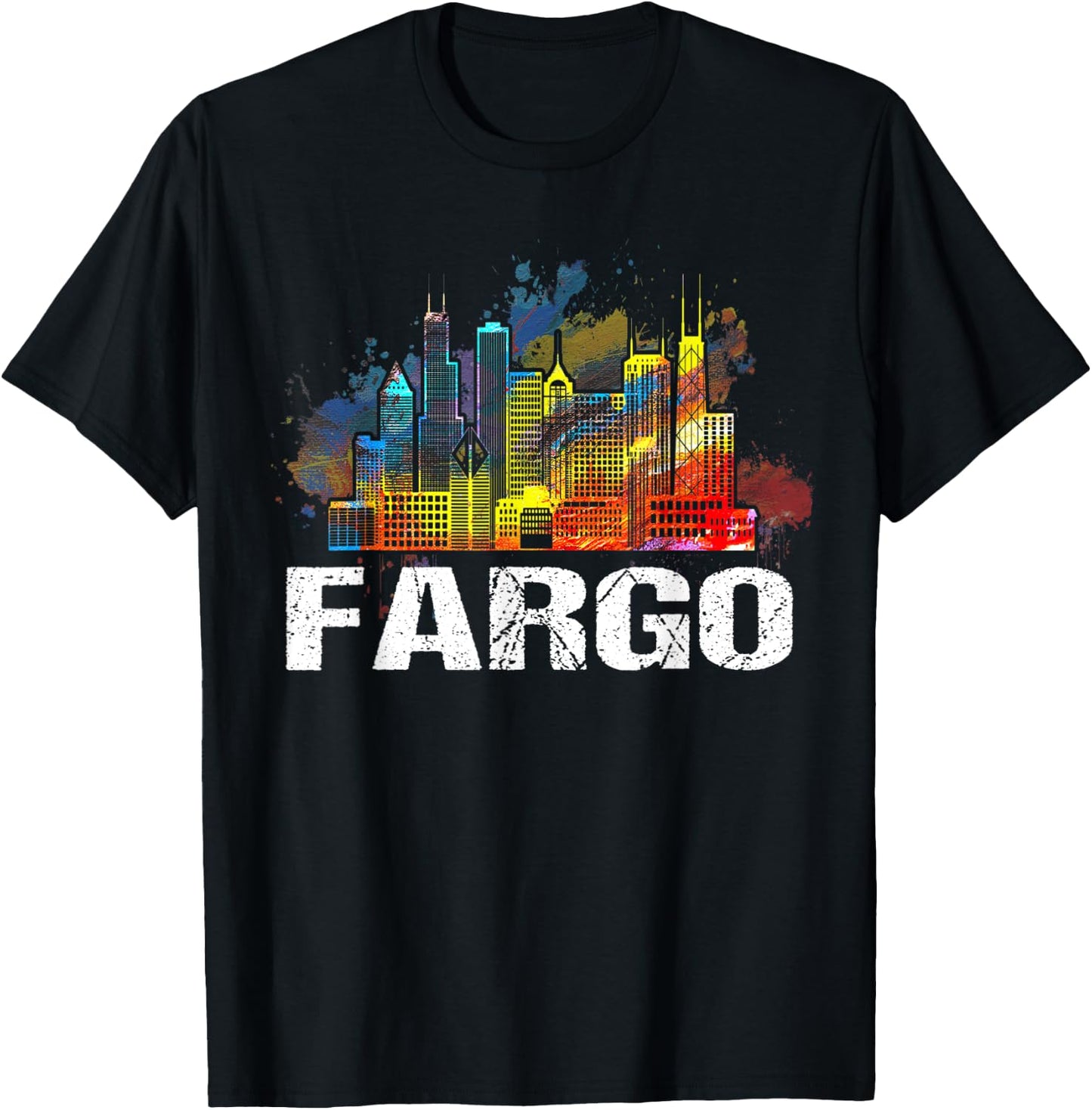 Vintage Retro Fargo North Dakota Skyline Gift T-Shirt - T-Shirt | Black