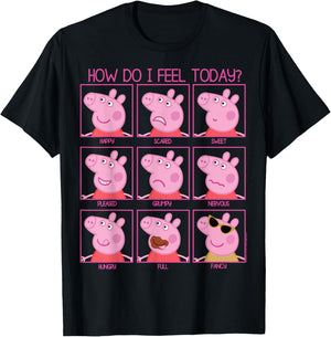 Peppa Pig How Do I Feel Today T-Shirt - T-Shirt | Black