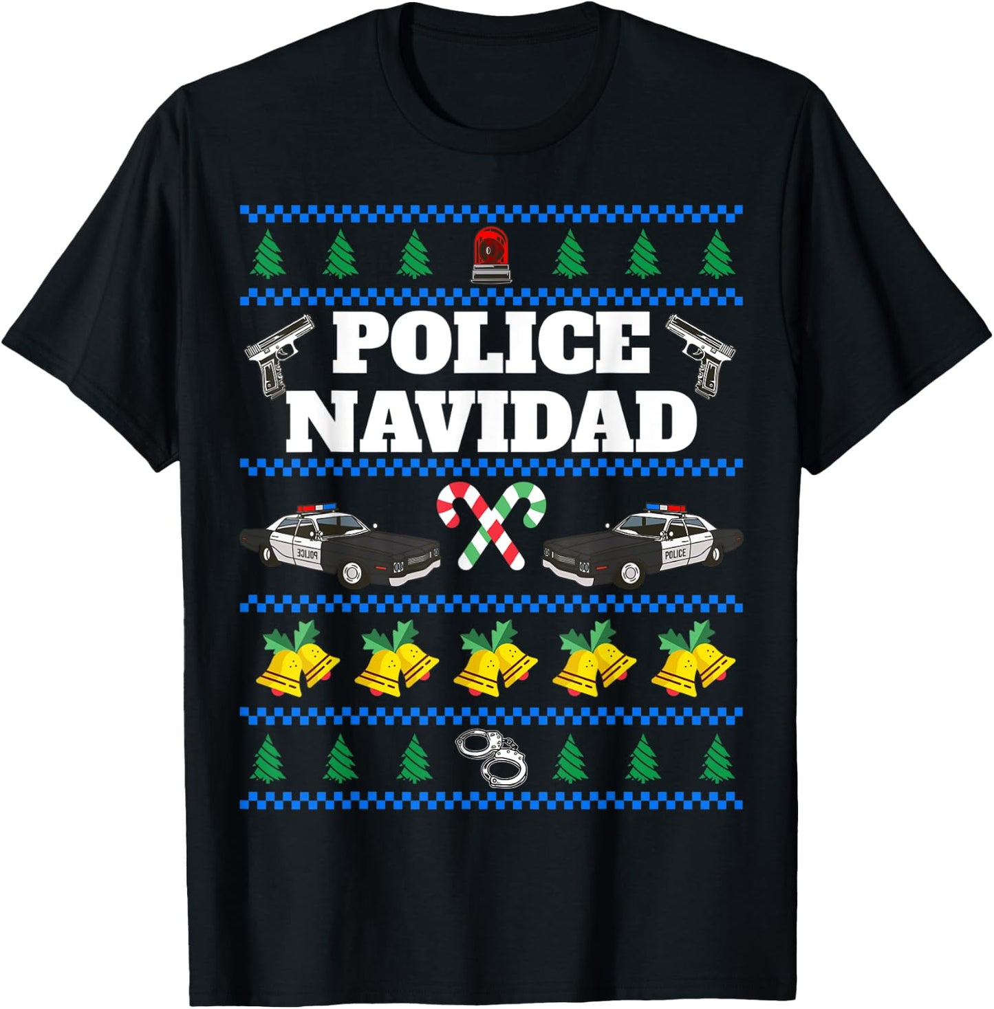 Police Navidad Ugly Christmas Sweater T-Shirt - T-Shirt | Black