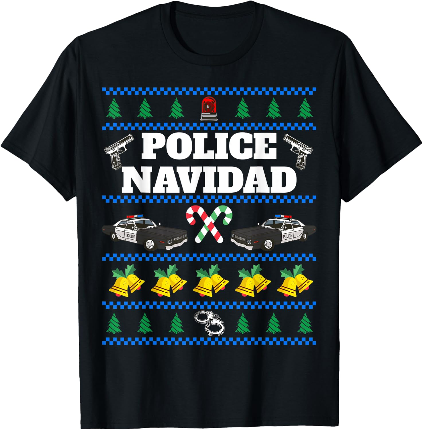 Police Navidad Ugly Christmas Sweater T-Shirt - T-Shirt | Black