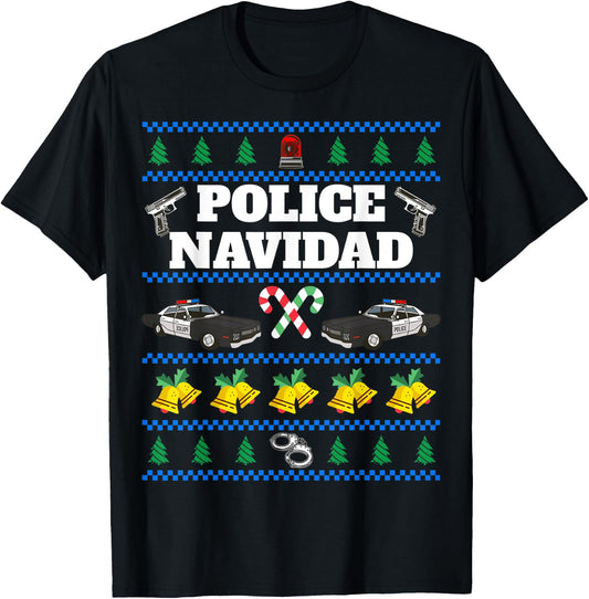 Police Navidad Ugly Christmas Sweater T-Shirt - T-Shirt | Black