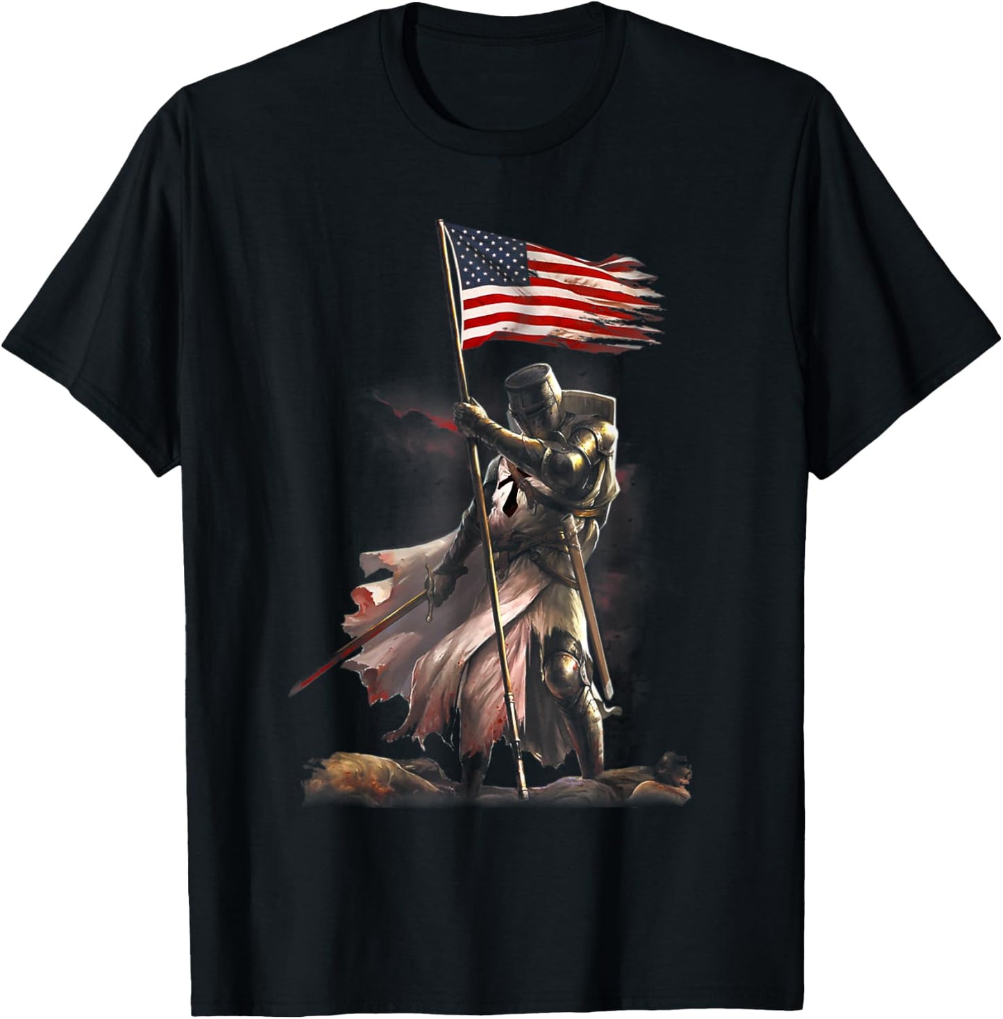 black - knight flag - veteran day - American flag T-Shirt - T-Shirt | Black