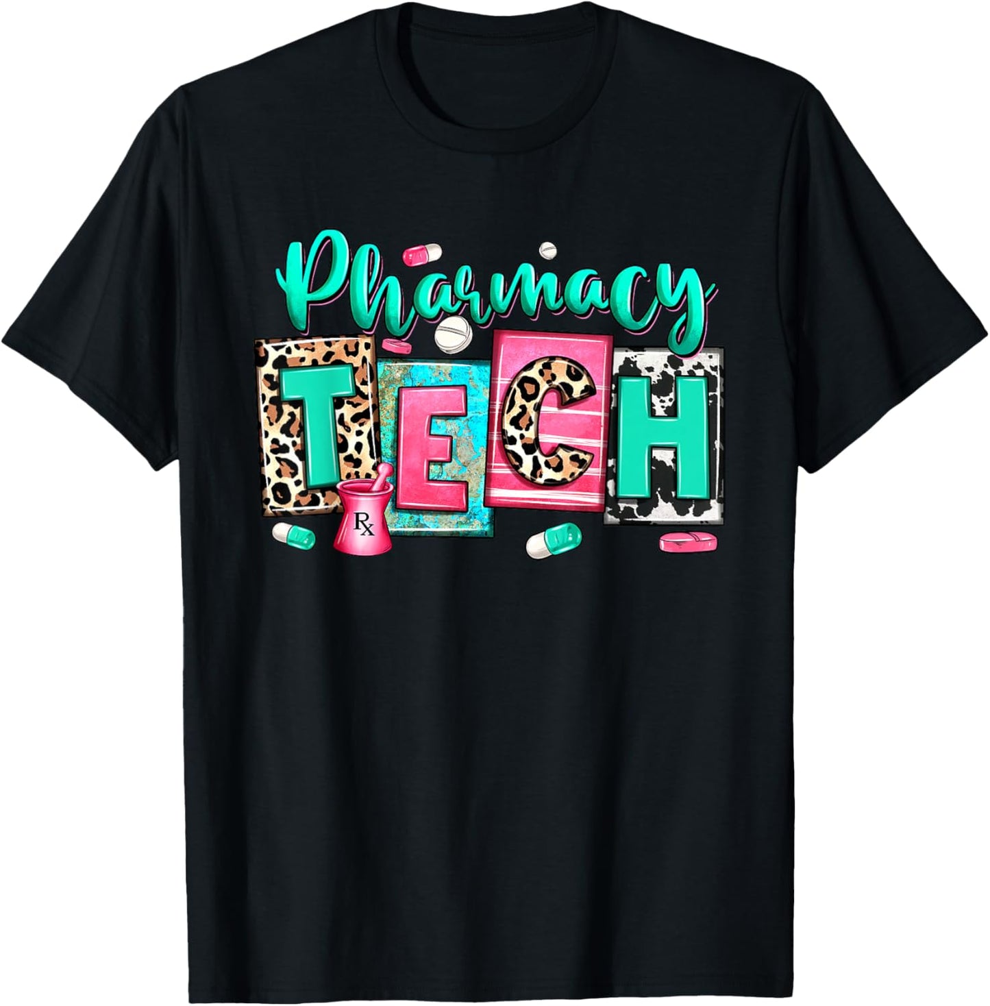 Women Pharmacy Tech Leopard Medical Pharmacy Technician Life T-Shirt - T-Shirt | Black