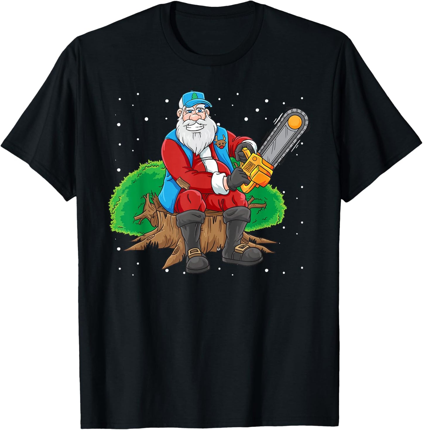 Lumberjack Santa Claus Christmas Chain Saw T-Shirt - T-Shirt | Black