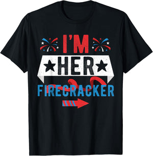 I'm Her Firecracker Cute 4th Of July Matching Couple T-Shirt - T-Shirt | Black