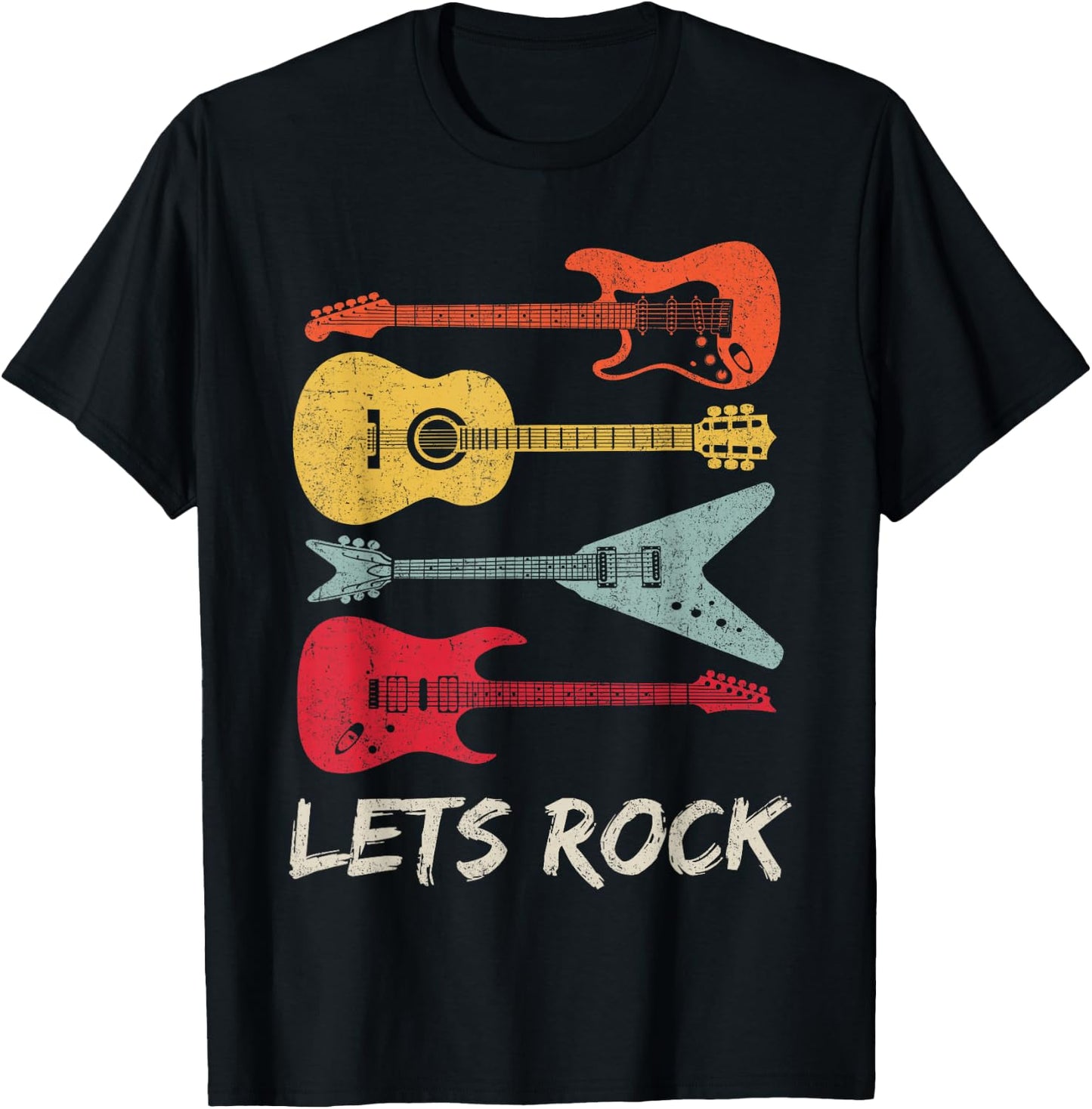 Lets Rock n Roll Guitar Retro Gift Men Women T-Shirt - T-Shirt | Black
