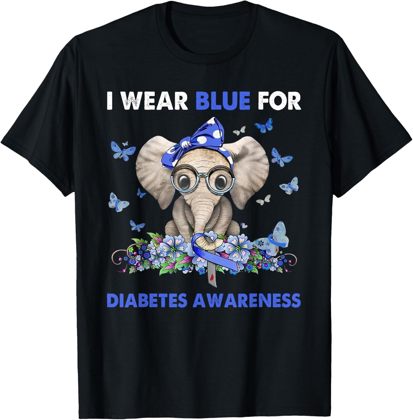 I wear blue for diabetes awareness elephants T-Shirt - T-Shirt | Black