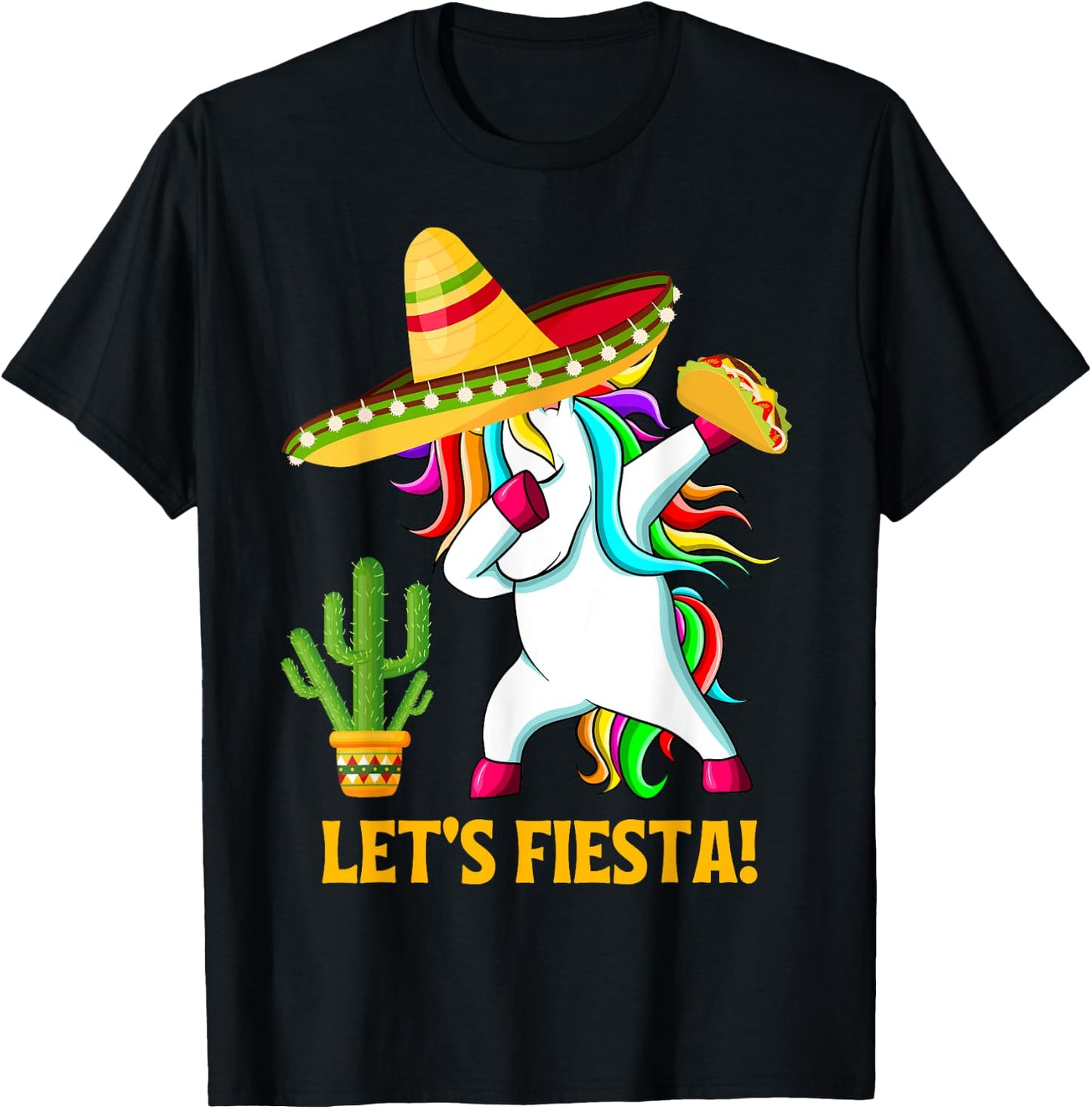 Dabbing Unicorn Funny Cinco de Mayo Kids Girls Let's Fiesta T-Shirt - T-Shirt | Black