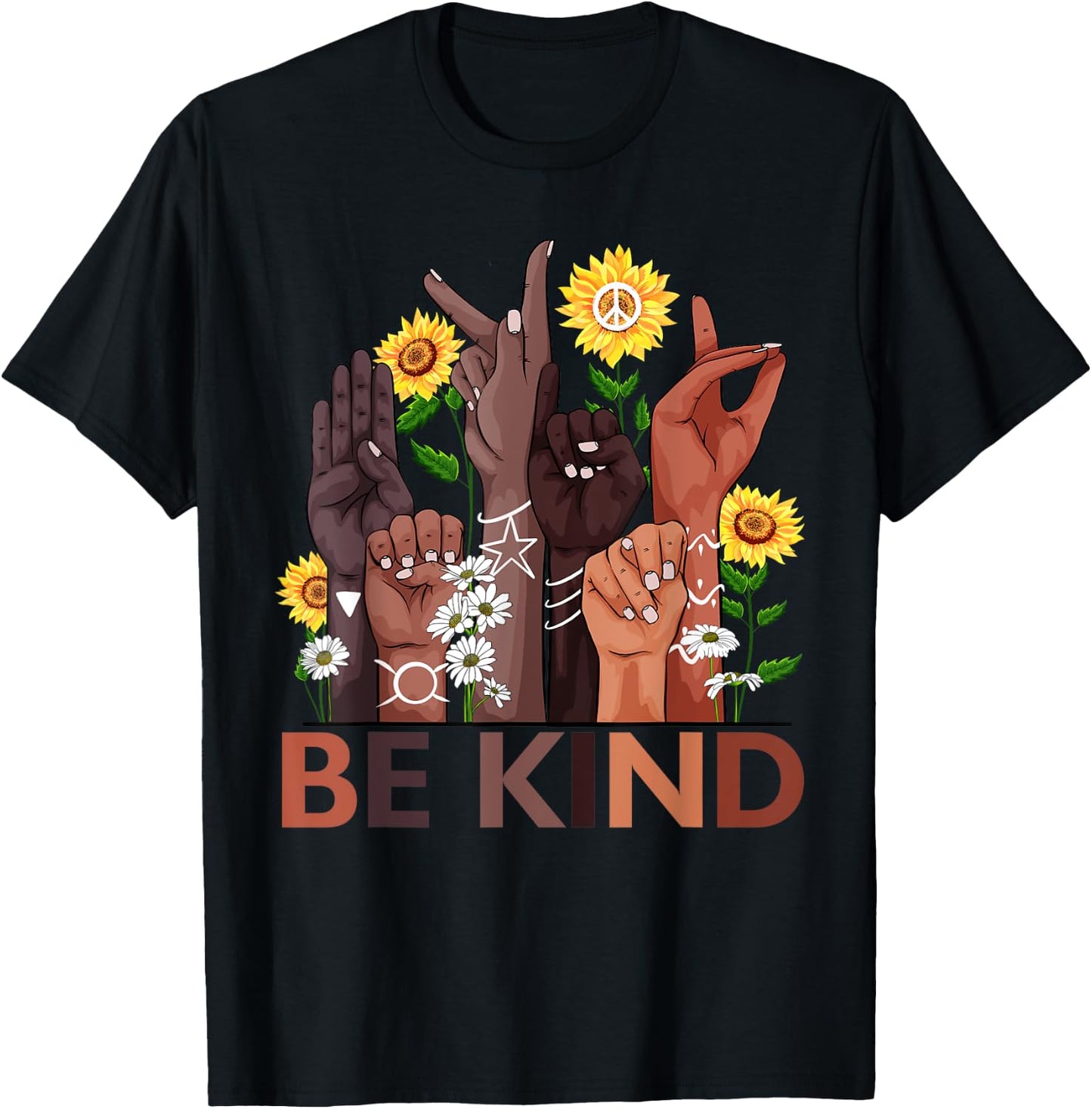 Be Kind Hand Sign Language Teachers Melanin Interpreter ASL T-Shirt - T-Shirt | Black