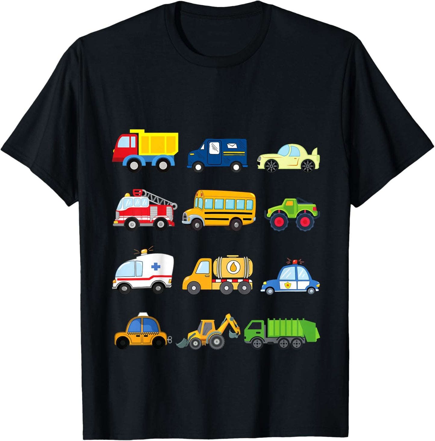 Kids Cars and Trucks and Things That Go Places Toddler Little Boy T-Shirt - T-Shirt | Black