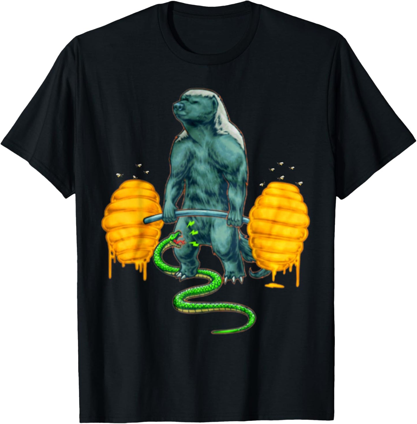 Funny Honey Badger Deadlifting Weightlifting Bodybuilding T-Shirt - T-Shirt | Black