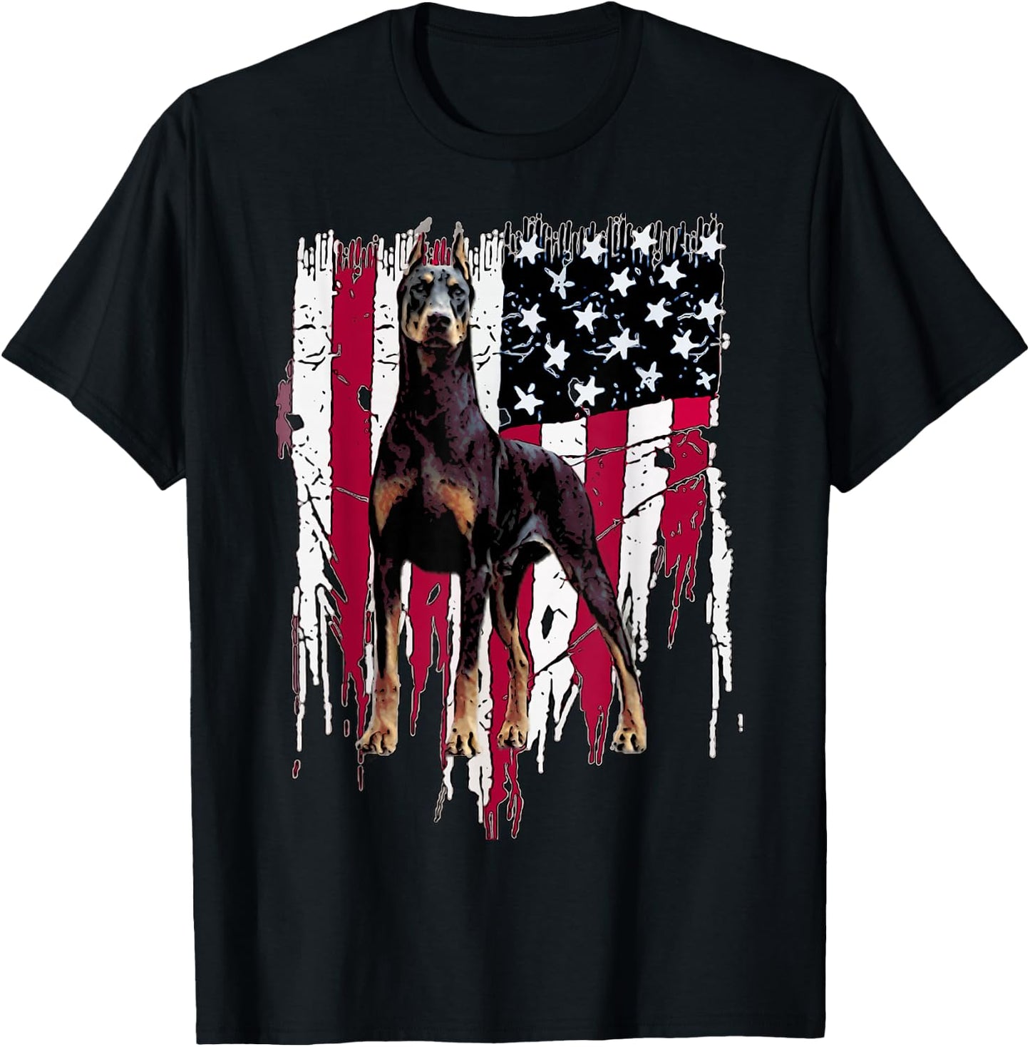 Doberman Pinscher American Flag USA Awesome Small T-Shirt - T-Shirt | Black