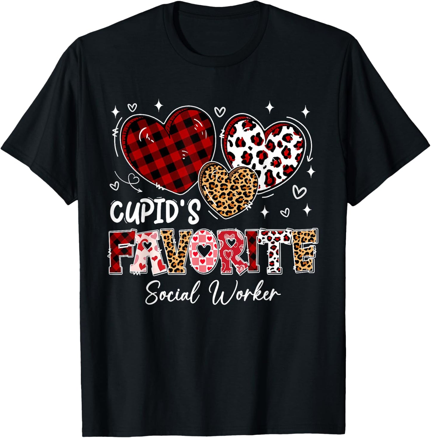 Three Hearts Cupid's Favorite Social Worker Valentine T-Shirt - T-Shirt | Black