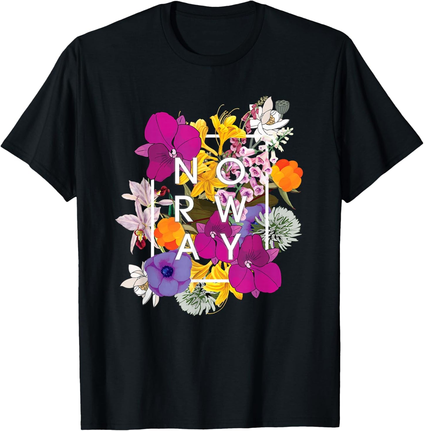 Flowers of Norway Word Art - Norwegian Pride T-Shirt - T-Shirt | Black