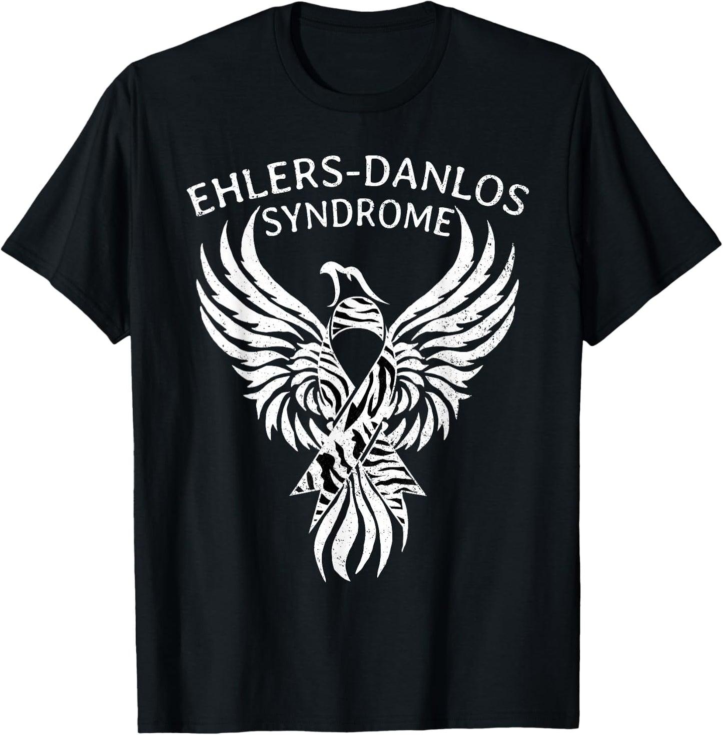 Fighter Ehlers-Danlos Syndrome EDS Awareness Zebra Ribbon T-Shirt - T-Shirt | Black