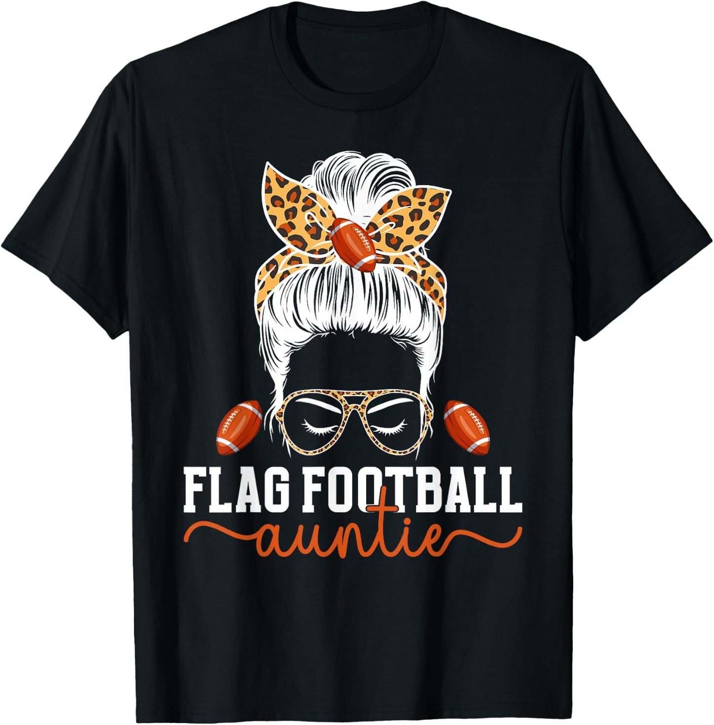 Flag Football Auntie Messy Bun Flag Football Player Aunt T-Shirt - T-Shirt | Black