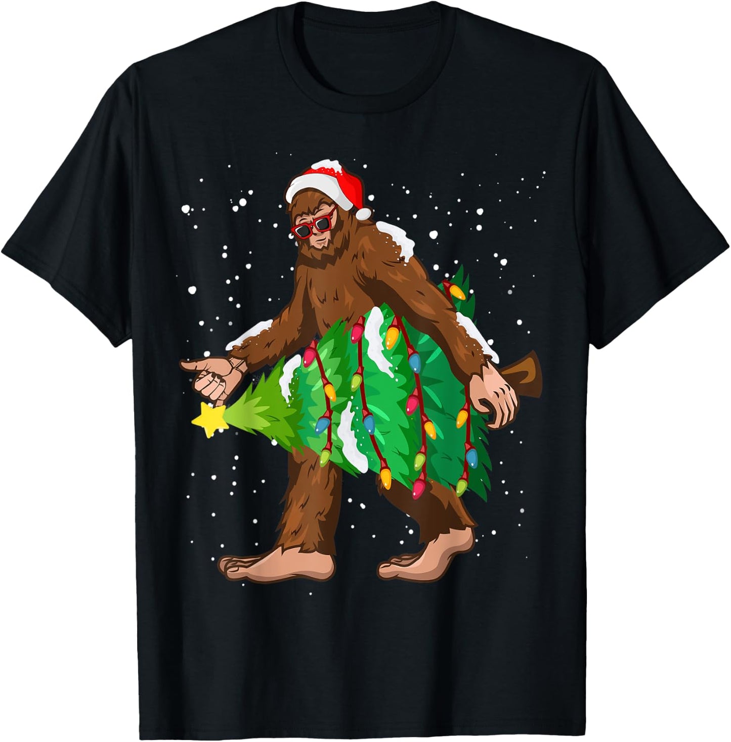 Bigfoot Christmas Santa Hat Xmas Tree Men Women Kids Pajama T-Shirt - T-Shirt | Black
