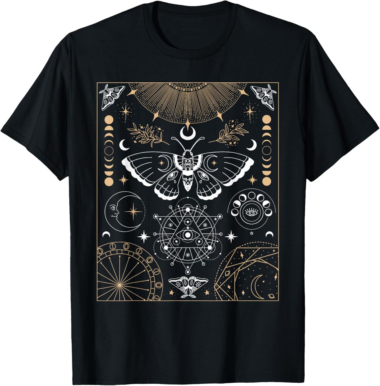 Luna Moth Moon Phases Witchy Dark Academia Aesthetic T-Shirt - T-Shirt | Black
