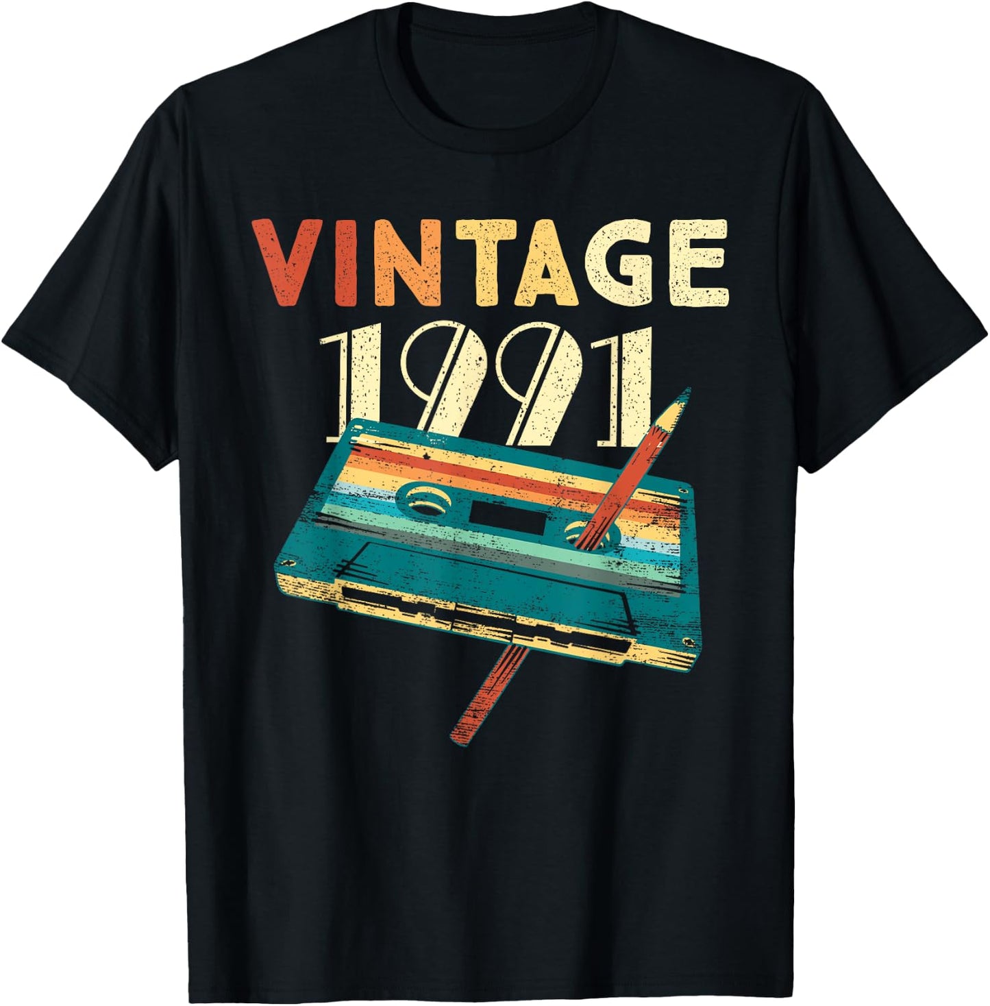 Vintage 1991 Music Cassette 34th Birthday Gifts 34 Years Old T-Shirt - T-Shirt | Black