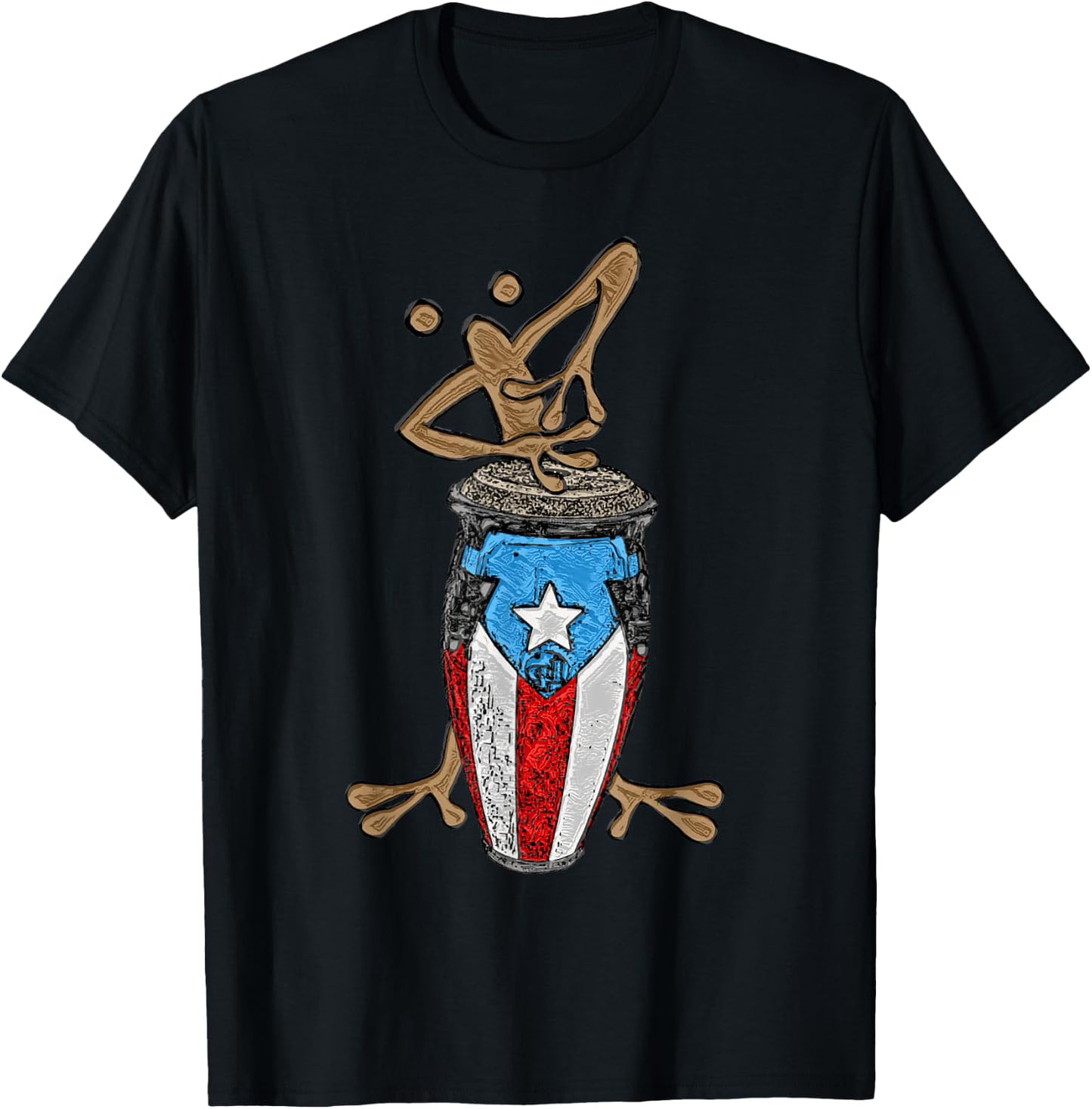 Coqui Taino Conga Boricua Puerto Rican Flag Gift T-Shirt - T-Shirt | Black
