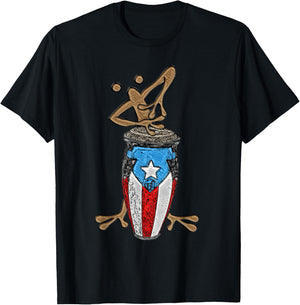Coqui Taino Conga Boricua Puerto Rican Flag Gift T-Shirt - T-Shirt | Black