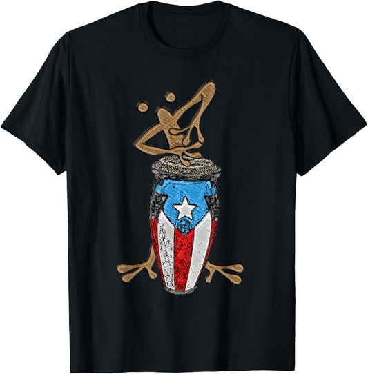Coqui Taino Conga Boricua Puerto Rican Flag Gift T-Shirt - T-Shirt | Black