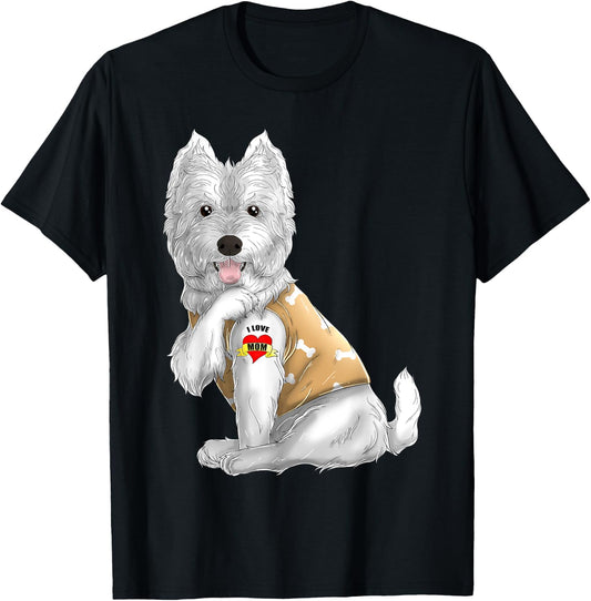 Westie I Love Mom Tattoo Dog Shirt Funny Mother's Day Gift T-Shirt - T-Shirt | Black