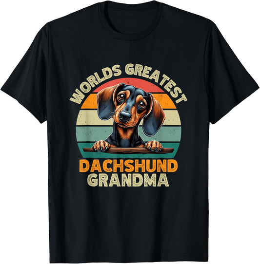 Worlds Greatest Dachshund Grandma Funny Retro Dog Owner T-Shirt - T-Shirt | Black