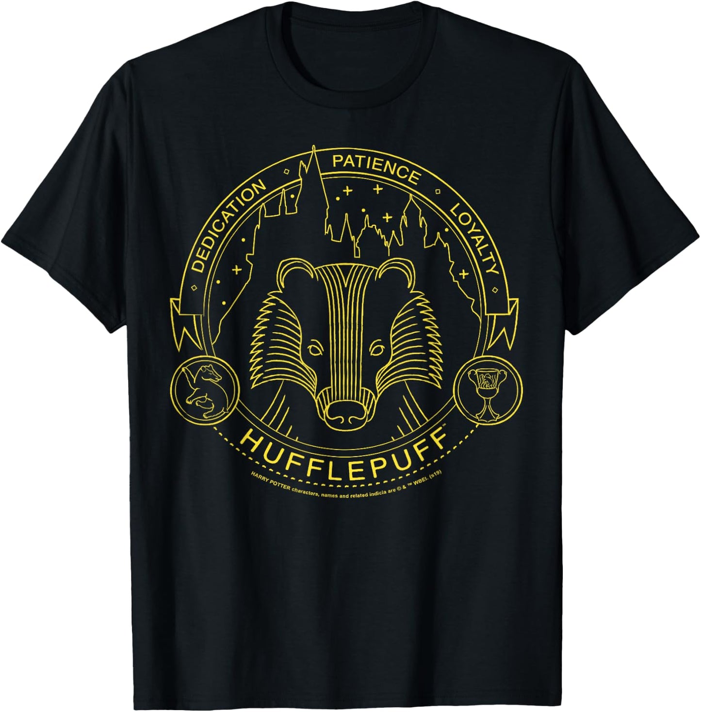 Harry Potter Hufflepuff Symbol Line Art T-Shirt - T-Shirt | Black