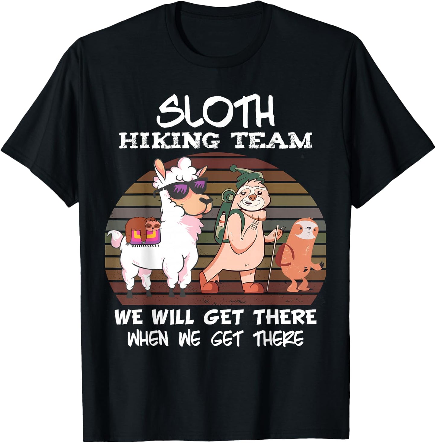 Sloth Hiking Team Sloth Llama Hiking Mountaineering Mountains T-Shirt - T-Shirt | Black