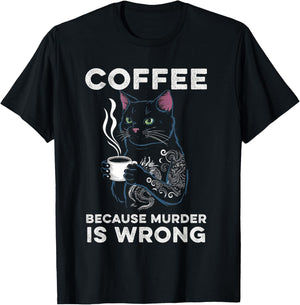 Black Cat Drinking Coffee Because Murder Is Wrong Retro Women T-Shirt - T-Shirt | Black
