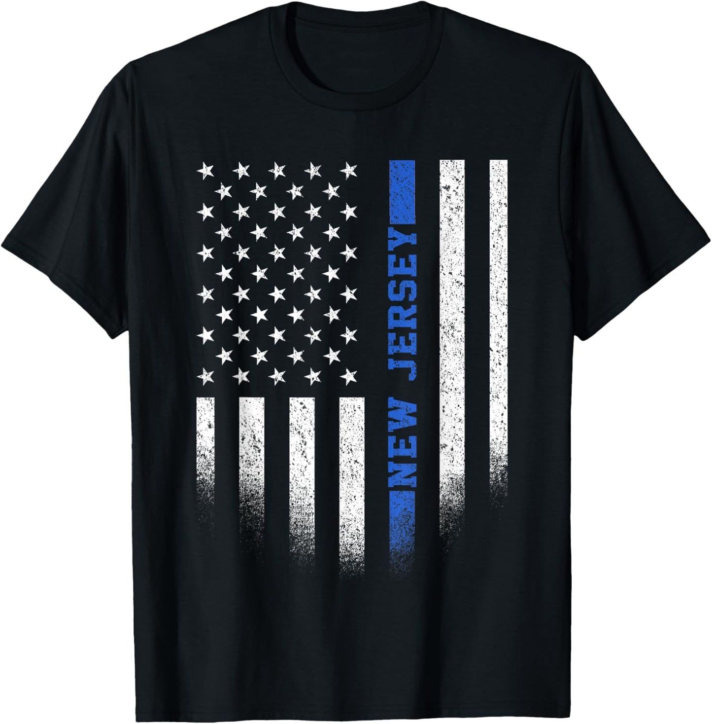 New Jersey Blue Line US Flag State NJ Police Officer T-Shirt - T-Shirt | Black