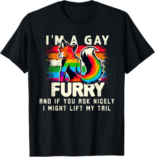 I'm A Gay Furry Rainbow Fox Wolf Fursona Fandom Pride Month T-Shirt - T-Shirt | Black