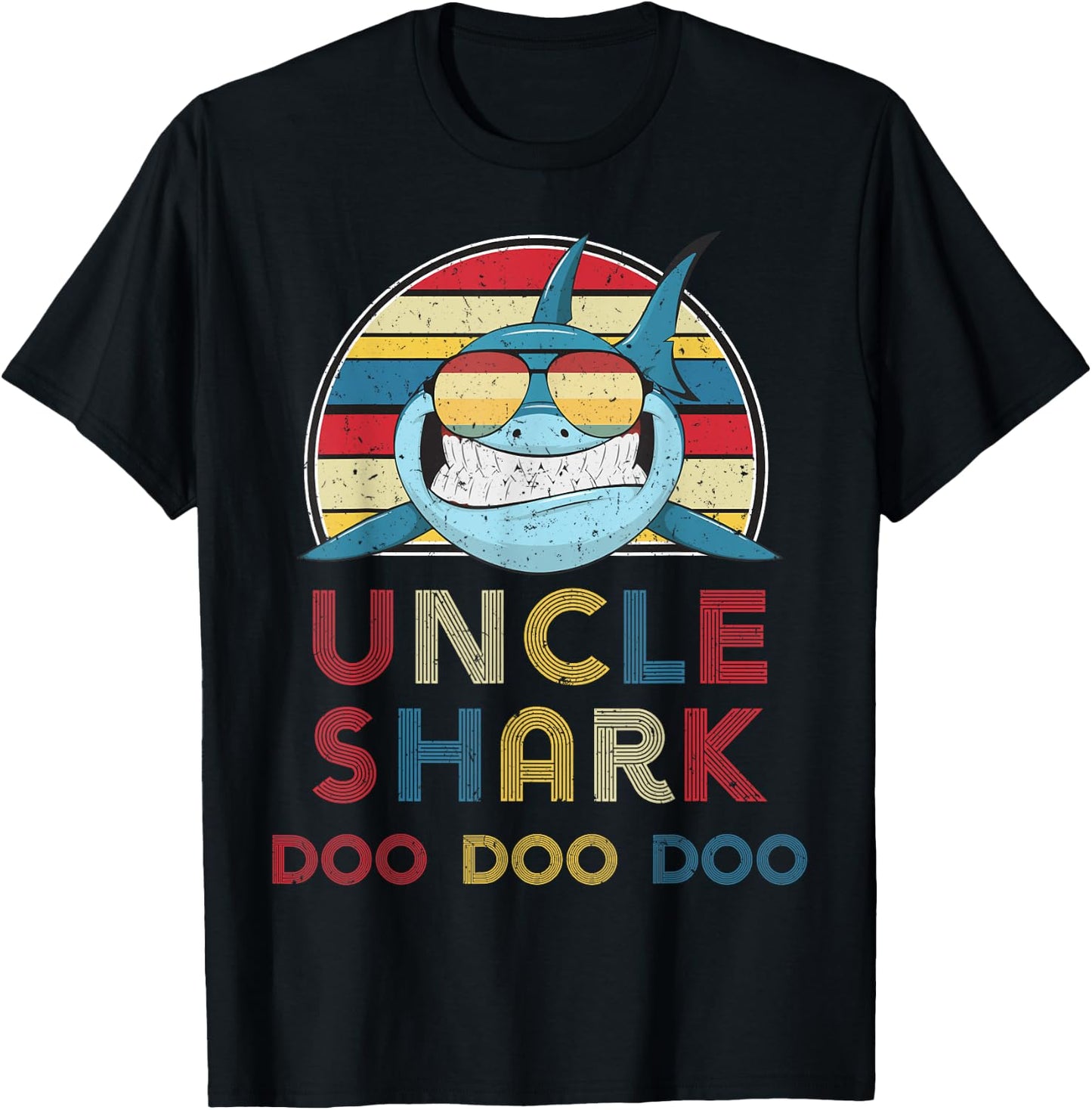 Retro Vintage Uncle Shark Gift Father Men Dad T-Shirt - T-Shirt | Black