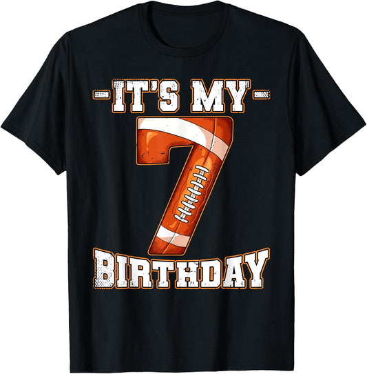 7th Birthday Football T-Shirt - T-Shirt | Black