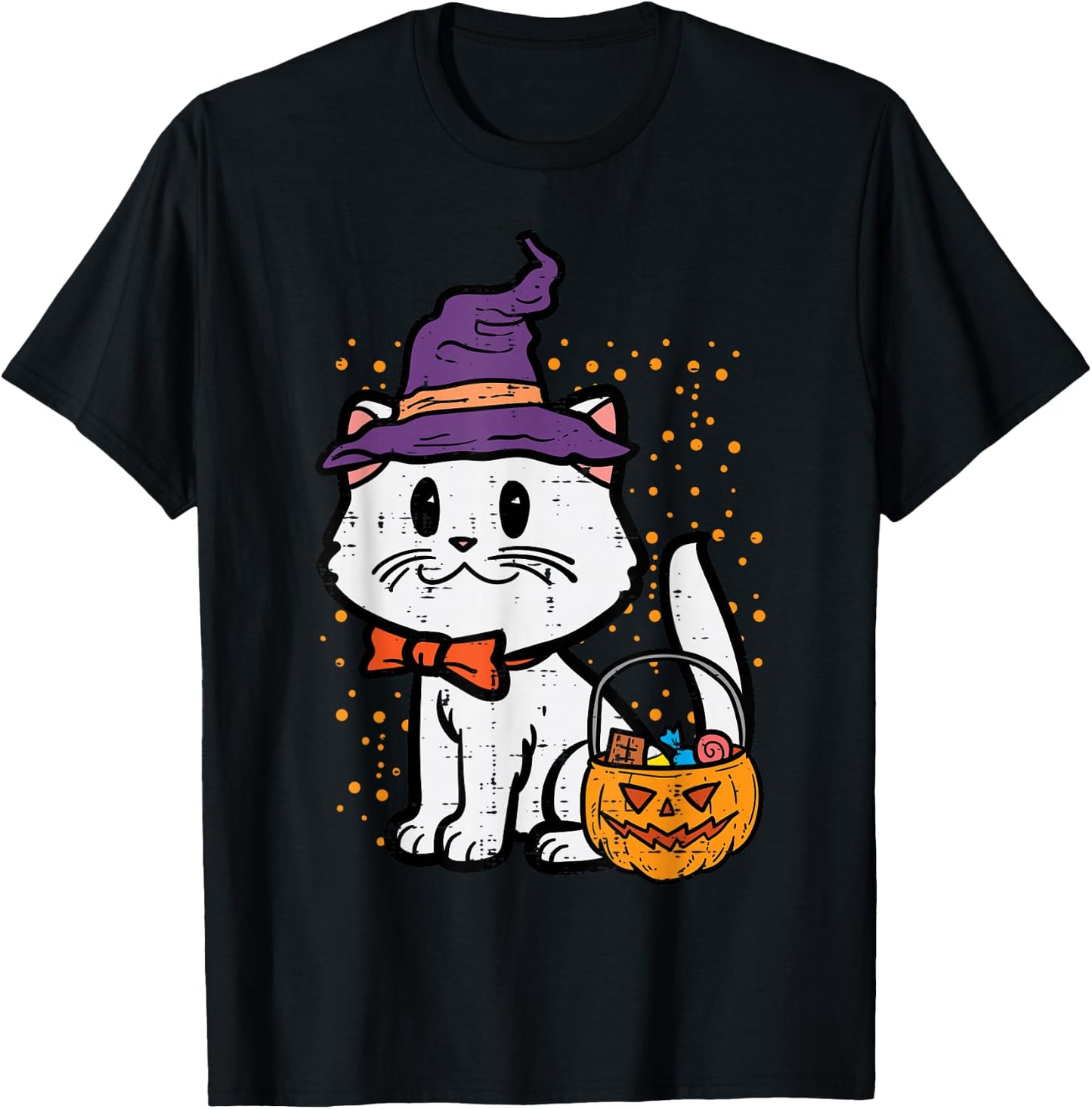 Halloween Witch Cat Trick Or Treat Kitten Costume Girls Kids T-Shirt - T-Shirt | Black