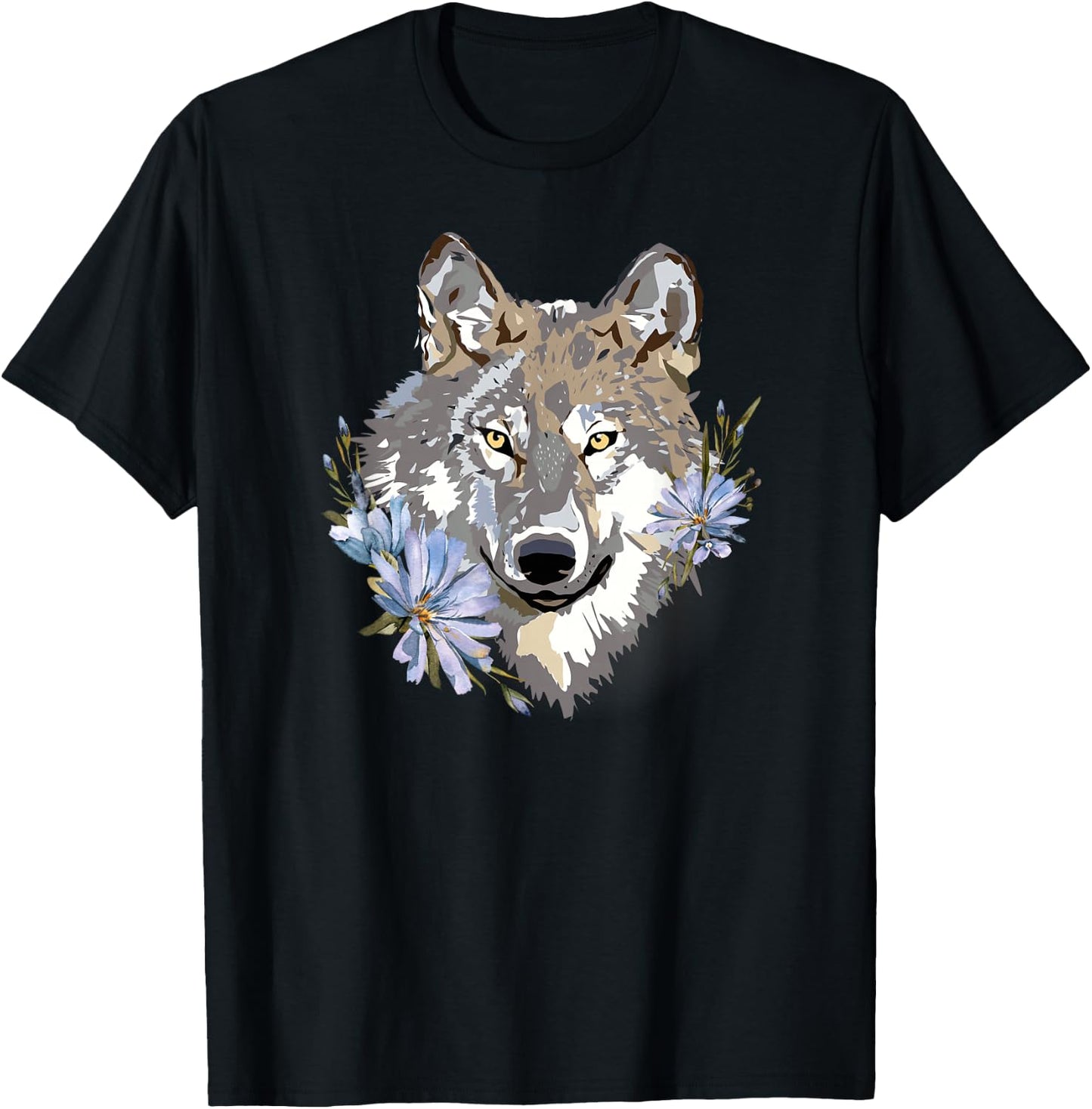 Wolf Cute Floral Graphic Wolves Women Girls T-Shirt - T-Shirt | Black