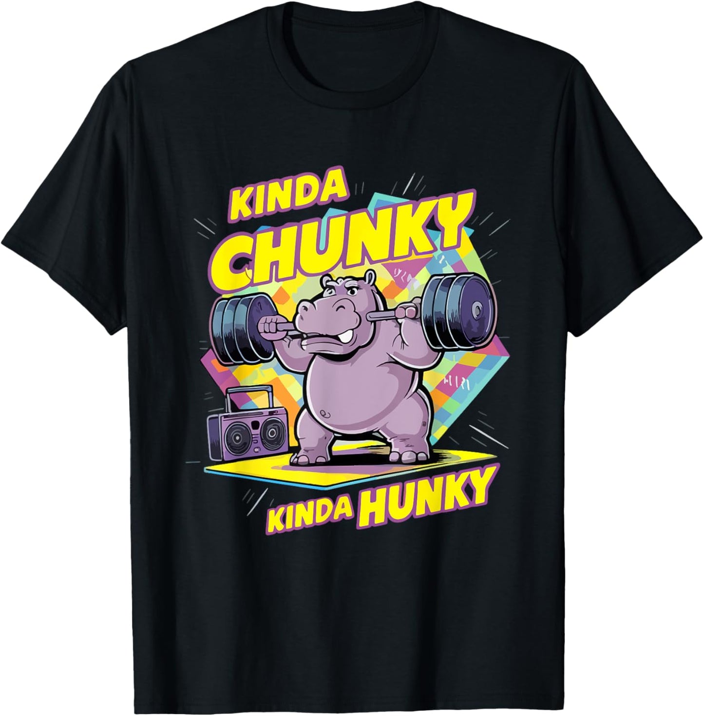 Bodybuilding Gym Kinda Chunky Kinda Hunky Weightlifter Funny T-Shirt - T-Shirt | Black