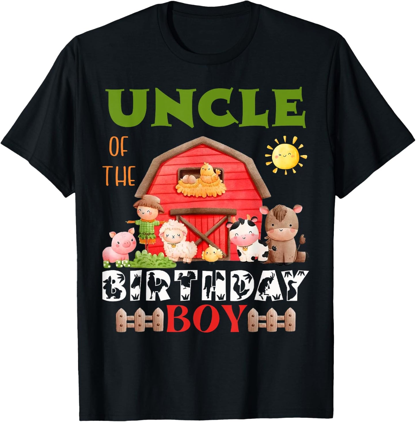 Uncle Of The Birthday Boy Farm Animal Bday Party Celebration T-Shirt - T-Shirt | Black