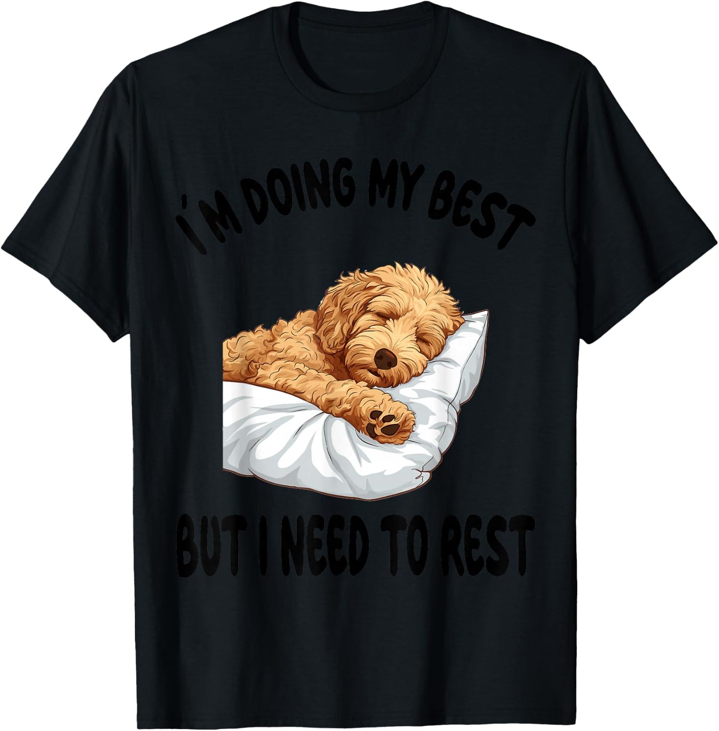 Goldendoodle Dog Pet Pajamas Nightgown Sleeping Napping T-Shirt - T-Shirt | Black