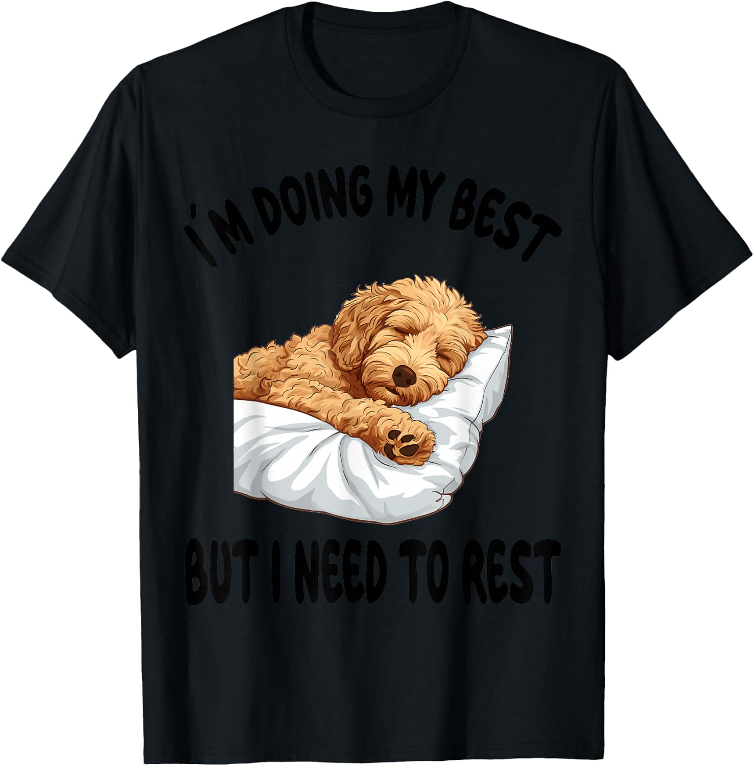 Goldendoodle Dog Pet Pajamas Nightgown Sleeping Napping T-Shirt - T-Shirt | Black