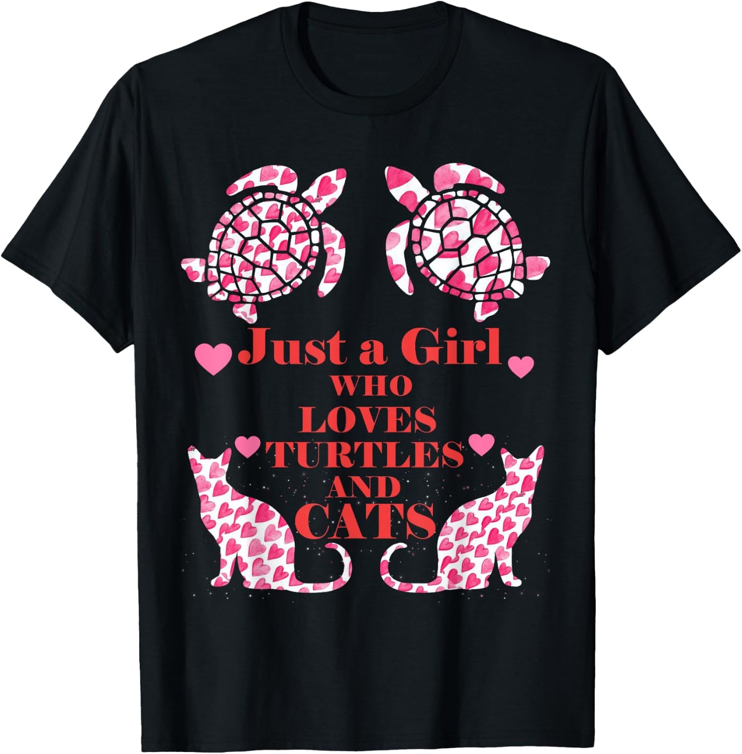 Just A Girl Who Loves Turtles And Cats Funny Gift T-Shirt - T-Shirt | Black