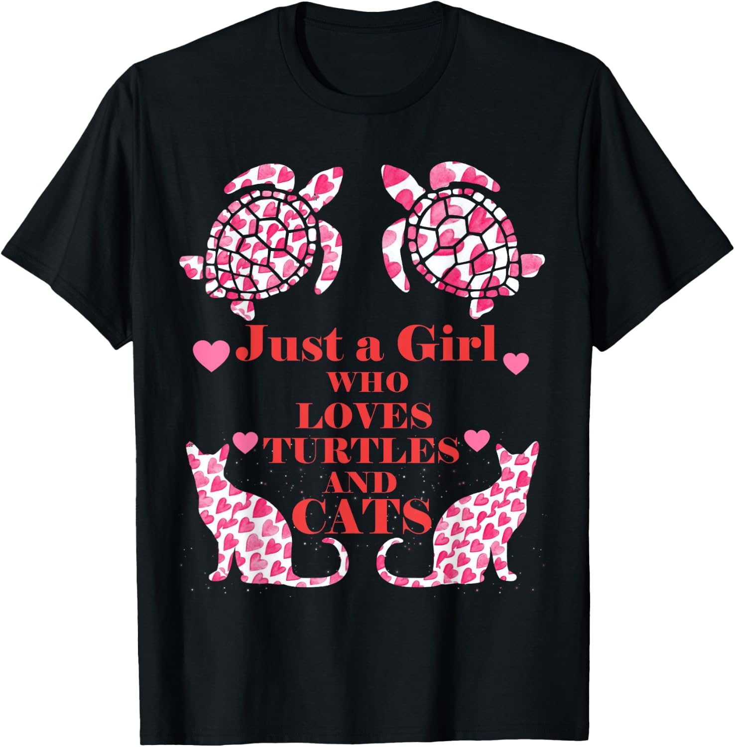 Just A Girl Who Loves Turtles And Cats Funny Gift T-Shirt - T-Shirt | Black