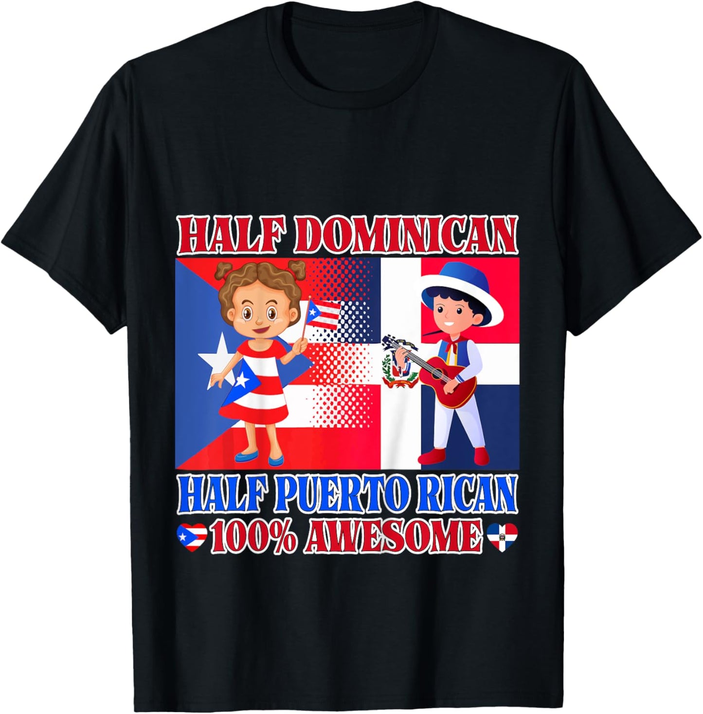Half Puerto Rican Half Dominican Republic Flag Toddler Girls T-Shirt - T-Shirt | Black