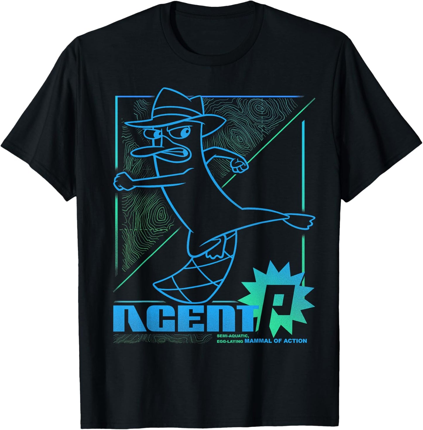 Disney Phineas and Ferb Mammal of Action Line Art T-Shirt - T-Shirt | Black